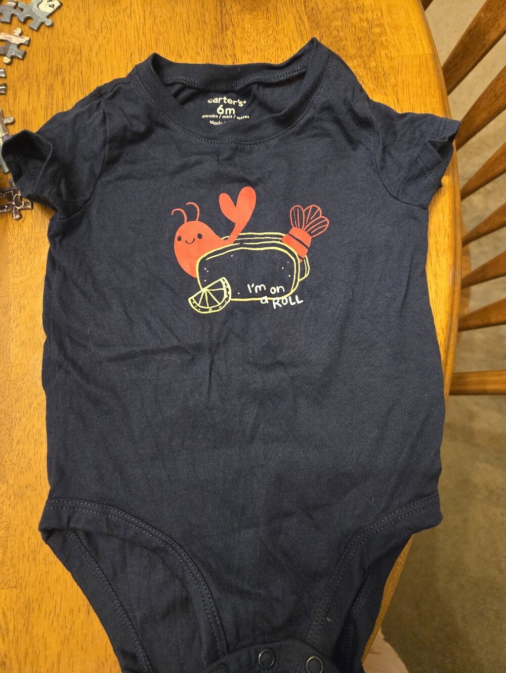 Carter's Navy Short-Sleeve Bodysuit with Red Shrimp Graphic